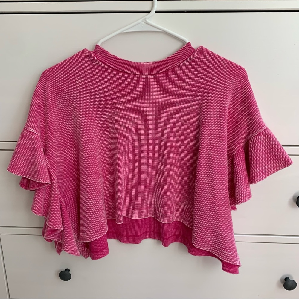 Altar’d State Pink Nessa Flutter Sleeve Top - Small